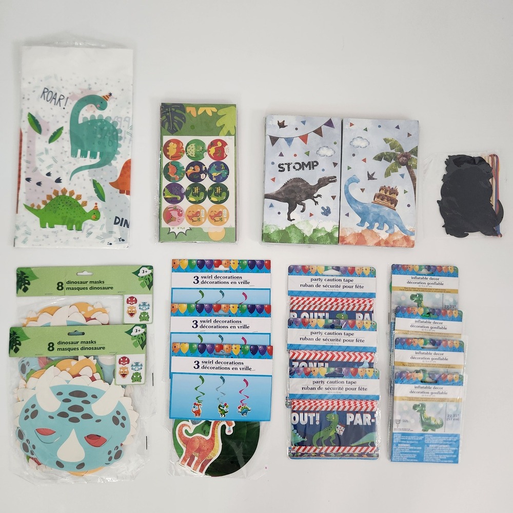 Dinosaur Party Supplies Tablecloth Masks Decor Inflatables Bags 30+ Pc NEW